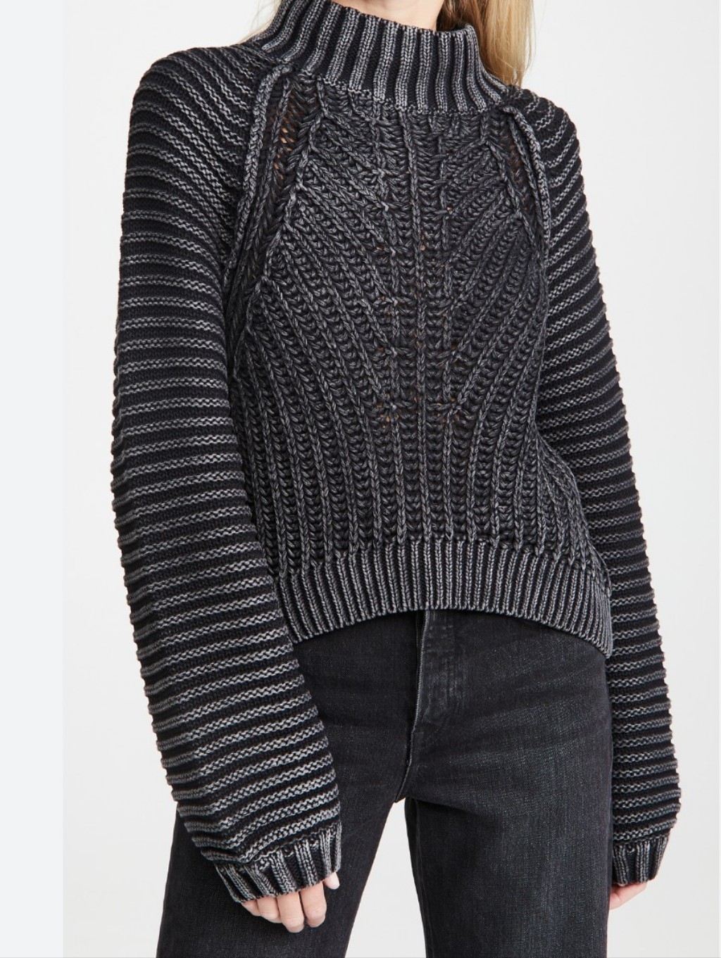 Free People Heather Gray Cable Mock Neck Sweater